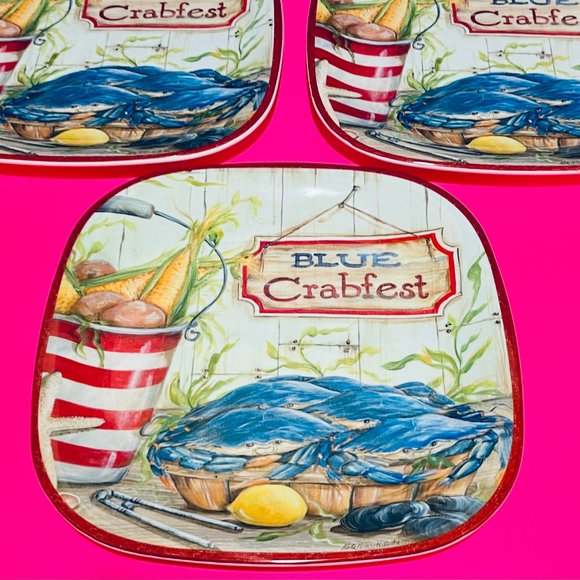 NEW… Set of Three Blue Crabfest Plates, Certified International ~ Kate McRostie - Picture 12 of 13